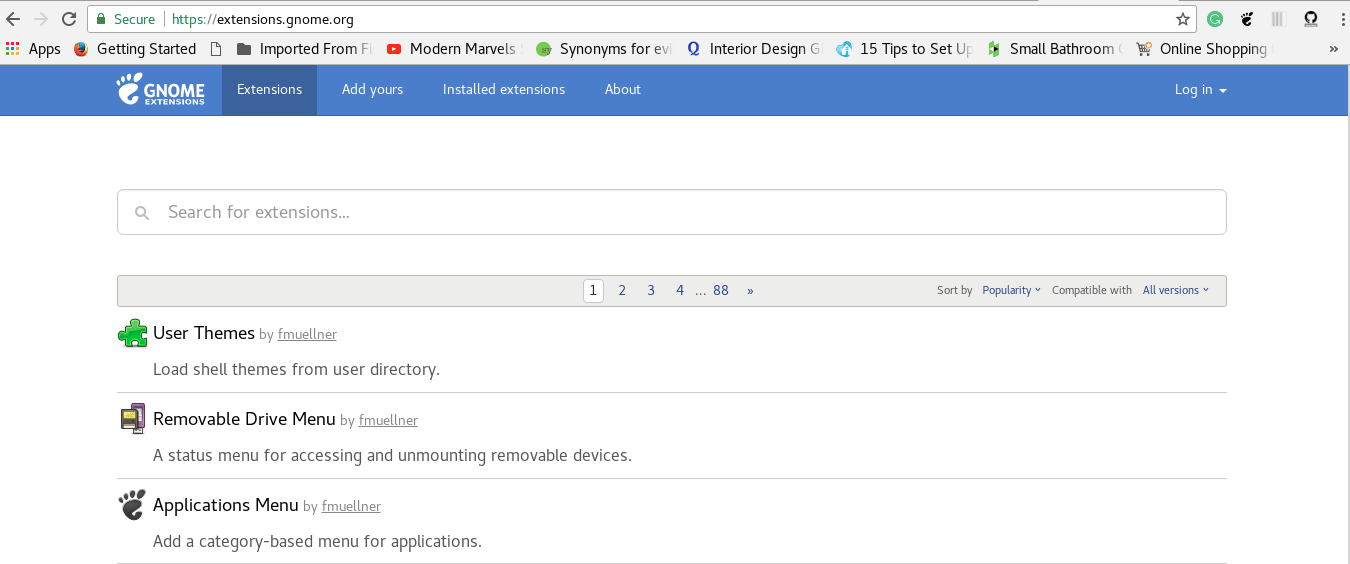 gnome-shell extensions page