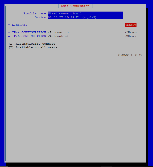 nmtui-3 static IP