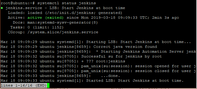 check status of jenkins on Ubuntu 18.04 LTS
