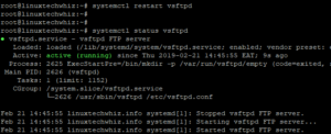 restart and verify status of vsftpd
