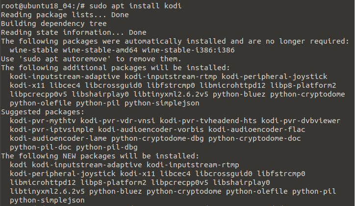 install kodi on Ubuntu 18.04