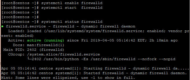 enable start and check status of firewalls