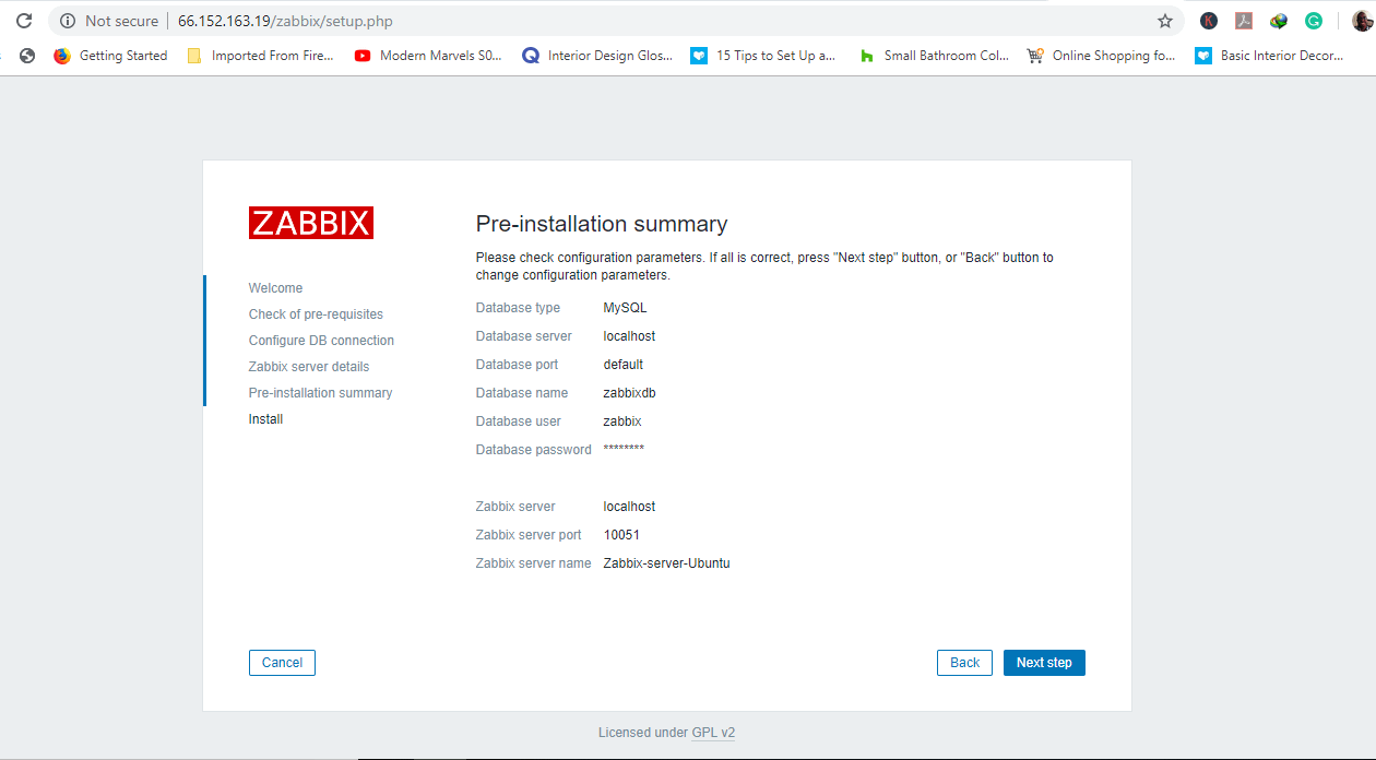 Zabbix Pre installation summary