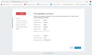 Pre installation summary zabbix