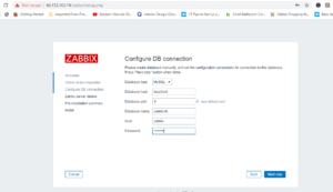 Zabbix server enter database details