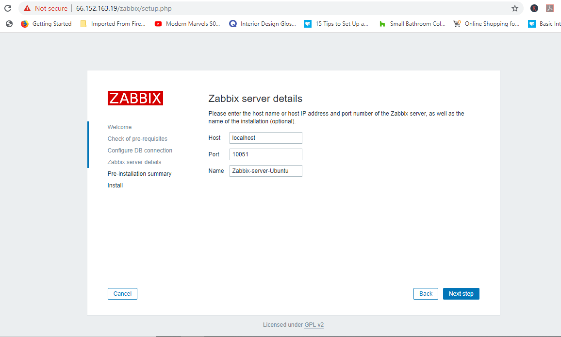 zabbix server details