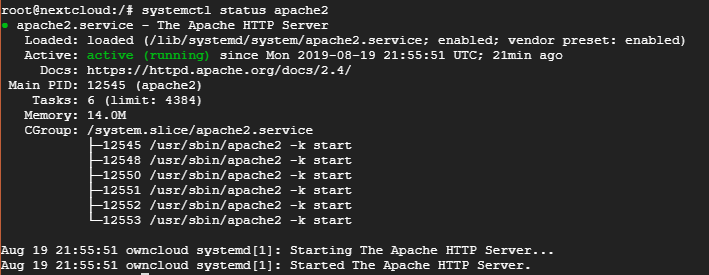 check status of apache2