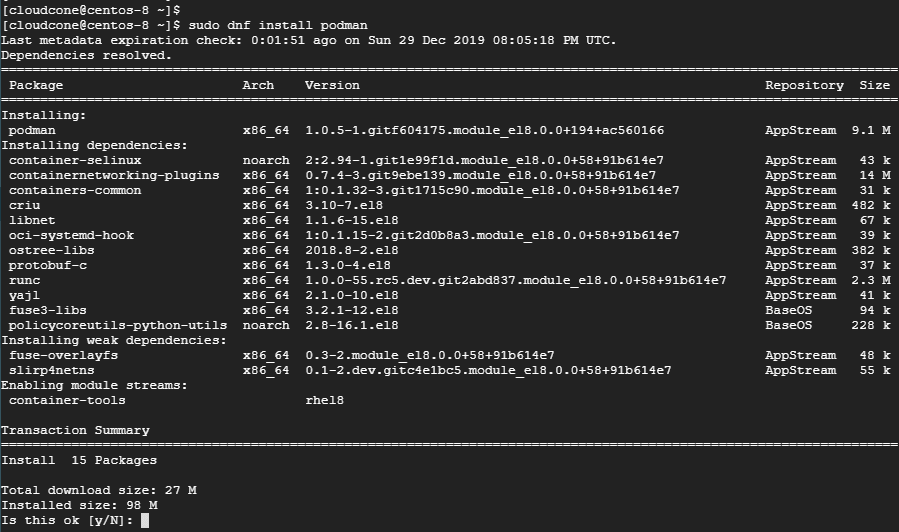 Install Podman on CentOS 8