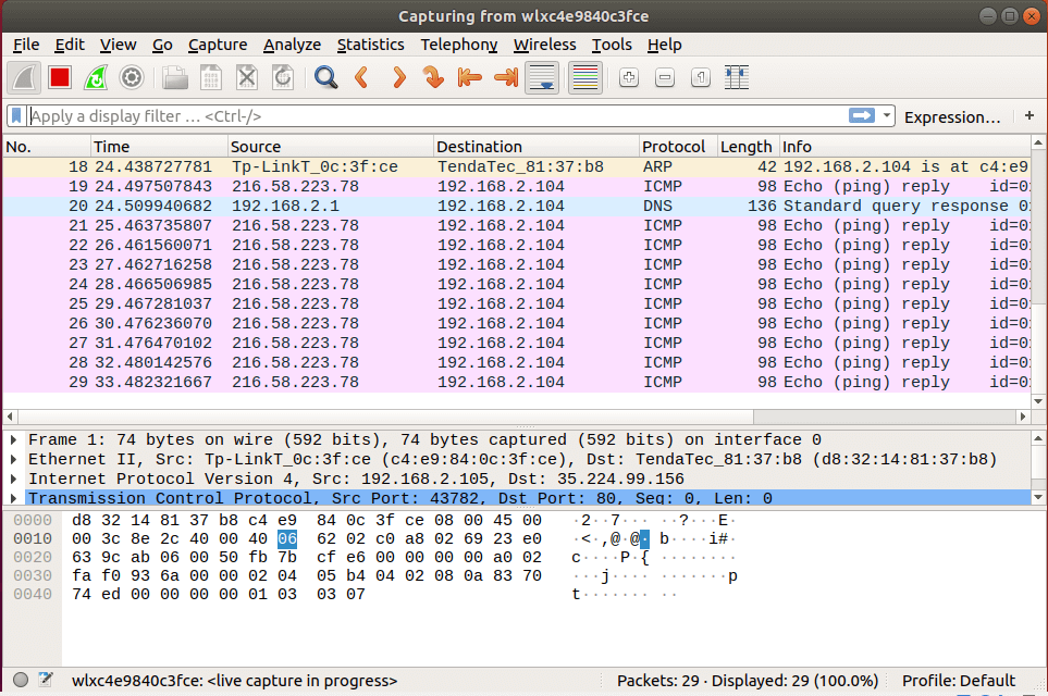  start capturing packets google