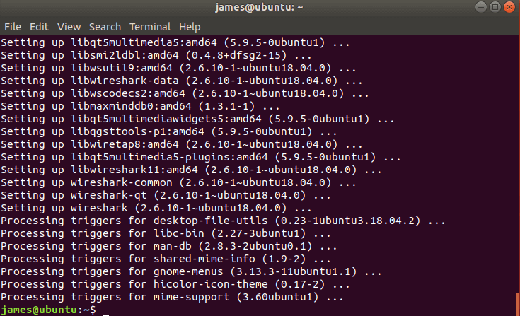 wireshark  installed on Ubuntu