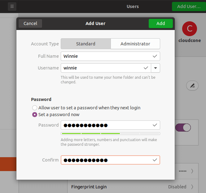 create a user on Ubuntu 20.04 LTS