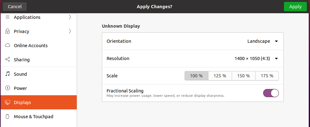 Fractional scaling Ubuntu 20.04