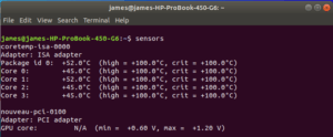 check CPU temperature using sensors command