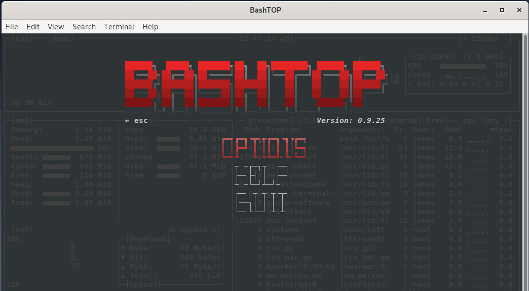 Bashtop options