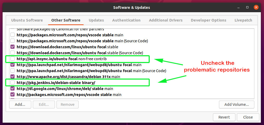 remove troublesome PPAs to resolve the the repository is not signed error