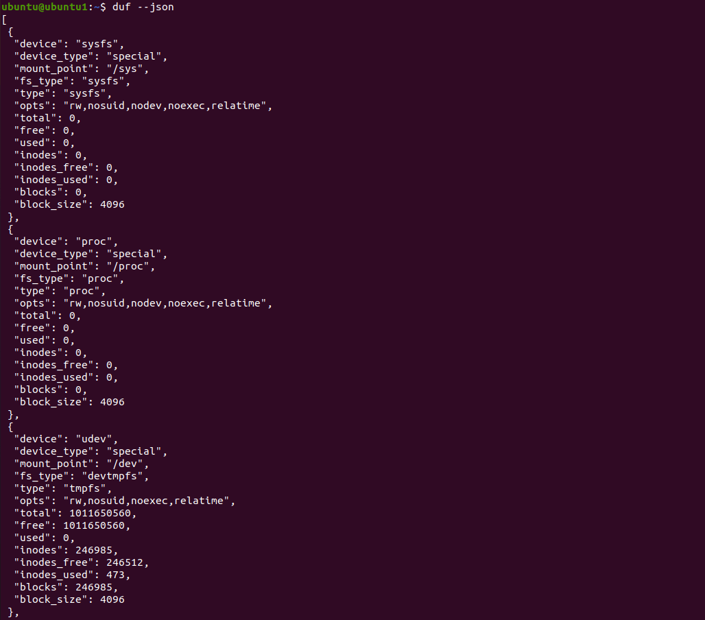 duf display output in json