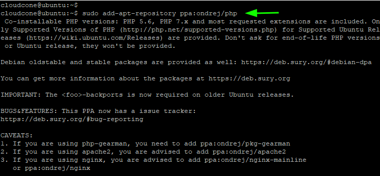 Add OndreJ PHP repository on Ubuntu 20.04